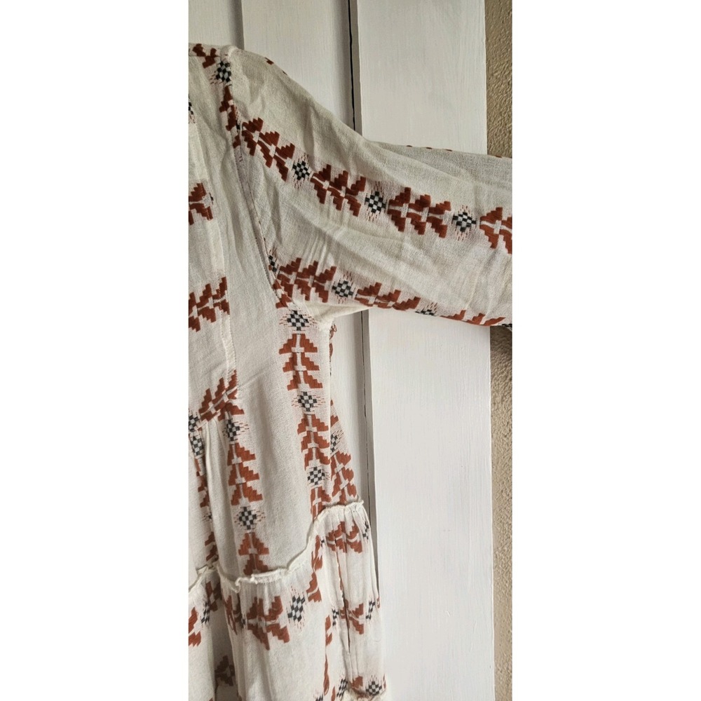 Elan Cream and Rust Embroidered Long Sleeve Boho Dress - Picture 4 of 8